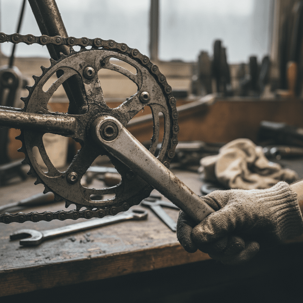 Hand rotating bicycle crank and chain